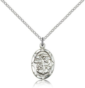 Sterling Silver St. Michael the Archangel Pendant, Lite Curb Chain, 3/4" x 3/8" Sterling Silver St. Michael the Archangel Pendant, Lite Curb Chain, 3/4" x 3/8"