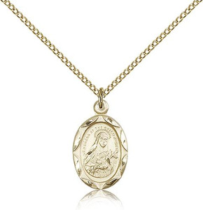 Gold Filled St. Theresa Pendant, Gold Filled Lite Curb Chain, 3/4" x 3/8" Gold Filled St. Theresa Pendant, Gold Filled Lite Curb Chain, 3/4" x 3/8"