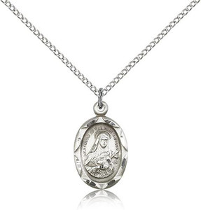 Sterling Silver St. Theresa Pendant, Lite Curb Chain, 3/4" x 3/8" Sterling Silver St. Theresa Pendant, Lite Curb Chain, 3/4" x 3/8"