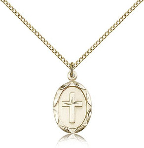 Gold Filled Cross Pendant, Gold Filled Lite Curb Chain, 3/4" x 3/8"