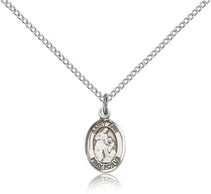 Sterling Silver St. Ann Pendant, Sterling Silver Lite Curb Chain, Small Size Catholic Medal, 1/2" x 1/4" Sterling Silver St. Ann Pendant, Sterling Silver Lite Curb Chain, Small Size Catholic Medal, 1/2" x 1/4"