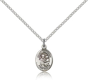 Sterling Silver St. Anthony of Padua Pendant, Sterling Silver Lite Curb Chain, Small Size Catholic Medal, 1/2" x 1/4" Sterling Silver St. Anthony of Padua Pendant, Sterling Silver Lite Curb Chain, Small Size Catholic Medal, 1/2" x 1/4"