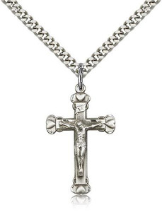 Sterling Silver Crucifix Pendant, Stainless Silver Heavy Curb Chain, 1 1/8" x 5/8" Sterling Silver Crucifix Pendant, Stainless Silver Heavy Curb Chain, 1 1/8" x 5/8"