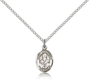 Sterling Silver St. Alexander Sauli Pendant, Sterling Silver Lite Curb Chain, Small Size Catholic Medal, 1/2" x 1/4" Sterling Silver St. Alexander Sauli Pendant, Sterling Silver Lite Curb Chain, Small Size Catholic Medal, 1/2" x 1/4"