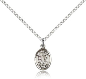Sterling Silver Small St. Cecilia Pendant, Sterling Silver Lite Curb Chain, Small Size Catholic Medal, 1/2" x 1/4" Sterling Silver Small St. Cecilia Pendant, Sterling Silver Lite Curb Chain, Small Size Catholic Medal, 1/2" x 1/4"