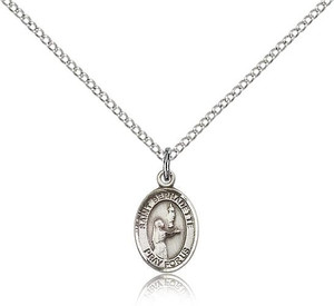 Sterling Silver Small St. Bernadette Pendant, Sterling Silver Lite Curb Chain, Small Size Catholic Medal, 1/2" x 1/4" Sterling Silver Small St. Bernadette Pendant, Sterling Silver Lite Curb Chain, Small Size Catholic Medal, 1/2" x 1/4"