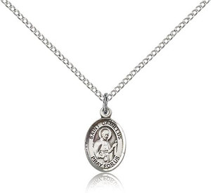 Sterling Silver St. Camillus of Lellis Pendant, Sterling Silver Lite Curb Chain, Small Size Catholic Medal, 1/2" x 1/4" Sterling Silver St. Camillus of Lellis Pendant, Sterling Silver Lite Curb Chain, Small Size Catholic Medal, 1/2" x 1/4"