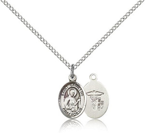 Sterling Silver St. Camillus of Lellis / Doctor Pe, Sterling Silver Lite Curb Chain, Small Size Catholic Medal, 1/2" x 1/4" Sterling Silver St. Camillus of Lellis / Doctor Pe, Sterling Silver Lite Curb Chain, Small Size Catholic Medal, 1/2" x 1/4"