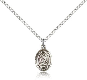 Sterling Silver St. Charles Borromeo Pendant, Sterling Silver Lite Curb Chain, Small Size Catholic Medal, 1/2" x 1/4" Sterling Silver St. Charles Borromeo Pendant, Sterling Silver Lite Curb Chain, Small Size Catholic Medal, 1/2" x 1/4"