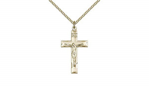 Gold Filled Crucifix Pendant, Gold Filled Lite Curb Chain, 1 1/8" x 5/8" Gold Filled Crucifix Pendant, Gold Filled Lite Curb Chain, 1 1/8" x 5/8"
