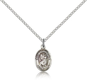 Sterling Silver St. Christopher Pendant, Sterling Silver Lite Curb Chain, Small Size Catholic Medal, 1/2" x 1/4" Sterling Silver St. Christopher Pendant, Sterling Silver Lite Curb Chain, Small Size Catholic Medal, 1/2" x 1/4"