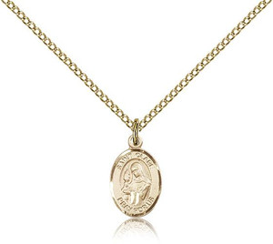 Gold Filled Small St. Clare of Assisi Pendant, Gold Filled Lite Curb Chain, Small Size Catholic Medal, 1/2" x 1/4" Gold Filled Small St. Clare of Assisi Pendant, Gold Filled Lite Curb Chain, Small Size Catholic Medal, 1/2" x 1/4"