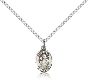 Sterling Silver Small St. Clare of Assisi Pendant, Sterling Silver Lite Curb Chain, Small Size Catholic Medal, 1/2" x 1/4" Sterling Silver Small St. Clare of Assisi Pendant, Sterling Silver Lite Curb Chain, Small Size Catholic Medal, 1/2" x 1/4"