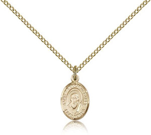 Gold Filled St. Francis de Sales Pendant, Gold Filled Lite Curb Chain, Small Size Catholic Medal, 1/2" x 1/4" Gold Filled St. Francis de Sales Pendant, Gold Filled Lite Curb Chain, Small Size Catholic Medal, 1/2" x 1/4"