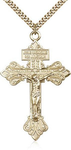 Gold Filled Crucifix Pendant, Stainless Gold Heavy Curb Chain, 2 1/8" x 1 3/8" Gold Filled Crucifix Pendant, Stainless Gold Heavy Curb Chain, 2 1/8" x 1 3/8"