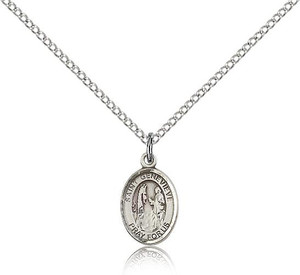 Sterling Silver St. Genevieve Pendant, Sterling Silver Lite Curb Chain, Small Size Catholic Medal, 1/2" x 1/4" Sterling Silver St. Genevieve Pendant, Sterling Silver Lite Curb Chain, Small Size Catholic Medal, 1/2" x 1/4"