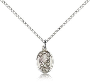 Sterling Silver Holy Spirit Pendant, Sterling Silver Lite Curb Chain, Small Size Catholic Medal, 1/2" x 1/4" Sterling Silver Holy Spirit Pendant, Sterling Silver Lite Curb Chain, Small Size Catholic Medal, 1/2" x 1/4"