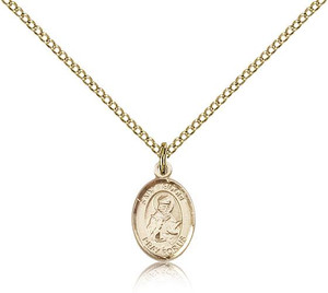 Gold Filled St. Isidore of Seville Pendant, Gold Filled Lite Curb Chain, Small Size Catholic Medal, 1/2" x 1/4" Gold Filled St. Isidore of Seville Pendant, Gold Filled Lite Curb Chain, Small Size Catholic Medal, 1/2" x 1/4"