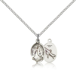 Sterling Silver St. Joseph Of Cupertino Pendant, Sterling Silver Lite Curb Chain, Small Size Catholic Medal, 1/2" x 1/4" Sterling Silver St. Joseph Of Cupertino Pendant, Sterling Silver Lite Curb Chain, Small Size Catholic Medal, 1/2" x 1/4"