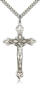 Sterling Silver Crucifix Pendant, Stainless Silver Heavy Curb Chain, 1 7/8" x 1 1/8" Sterling Silver Crucifix Pendant, Stainless Silver Heavy Curb Chain, 1 7/8" x 1 1/8"