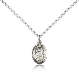 Sterling Silver Small St. Jude Thaddeus Pendant, Sterling Silver Lite Curb Chain, Small Size Catholic Medal, 1/2" x 1/4" Sterling Silver Small St. Jude Thaddeus Pendant, Sterling Silver Lite Curb Chain, Small Size Catholic Medal, 1/2" x 1/4"