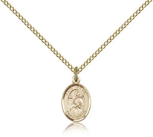 Gold Filled St. Kevin Pendant, Gold Filled Lite Curb Chain, Small Size Catholic Medal, 1/2" x 1/4"