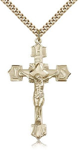 Gold Filled Crucifix Pendant, Stainless Gold Heavy Curb Chain, 1 3/4" x 1 1/8" Gold Filled Crucifix Pendant, Stainless Gold Heavy Curb Chain, 1 3/4" x 1 1/8"