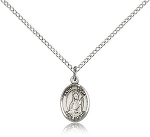 Sterling Silver St. Lucia of Syracuse Pendant, Sterling Silver Lite Curb Chain, Small Size Catholic Medal, 1/2" x 1/4" Sterling Silver St. Lucia of Syracuse Pendant, Sterling Silver Lite Curb Chain, Small Size Catholic Medal, 1/2" x 1/4"