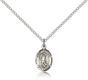Sterling Silver St. Lazarus Pendant, Sterling Silver Lite Curb Chain, Small Size Catholic Medal, 1/2" x 1/4" Sterling Silver St. Lazarus Pendant, Sterling Silver Lite Curb Chain, Small Size Catholic Medal, 1/2" x 1/4"