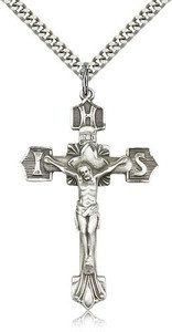 Sterling Silver Crucifix Pendant, Stainless Silver Heavy Curb Chain, 1 3/4" x 1 1/8" Sterling Silver Crucifix Pendant, Stainless Silver Heavy Curb Chain, 1 3/4" x 1 1/8"