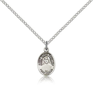 Sterling Silver St. Maria Faustina Pendant, Sterling Silver Lite Curb Chain, Small Size Catholic Medal, 1/2" x 1/4" Sterling Silver St. Maria Faustina Pendant, Sterling Silver Lite Curb Chain, Small Size Catholic Medal, 1/2" x 1/4"