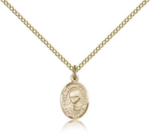 Gold Filled St. Maximilian Kolbe Pendant, Gold Filled Lite Curb Chain, Small Size Catholic Medal, 1/2" x 1/4" Gold Filled St. Maximilian Kolbe Pendant, Gold Filled Lite Curb Chain, Small Size Catholic Medal, 1/2" x 1/4"