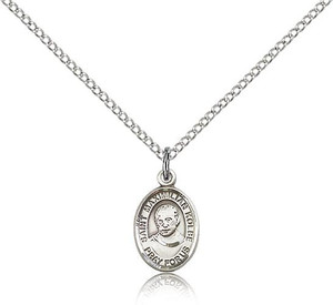Sterling Silver Small St. Maximilian Kolbe Pendant, Sterling Silver Lite Curb Chain, Small Size Catholic Medal, 1/2" x 1/4" Sterling Silver Small St. Maximilian Kolbe Pendant, Sterling Silver Lite Curb Chain, Small Size Catholic Medal, 1/2" x 1/4"