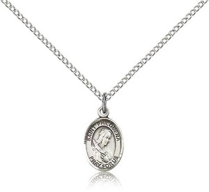 Sterling Silver St. Philomena Pendant, Sterling Silver Lite Curb Chain, Small Size Catholic Medal, 1/2" x 1/4" Sterling Silver St. Philomena Pendant, Sterling Silver Lite Curb Chain, Small Size Catholic Medal, 1/2" x 1/4"