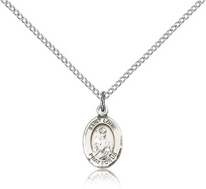 Sterling Silver St. Louis Pendant, Sterling Silver Lite Curb Chain, Small Size Catholic Medal, 1/2" x 1/4" Sterling Silver St. Louis Pendant, Sterling Silver Lite Curb Chain, Small Size Catholic Medal, 1/2" x 1/4"