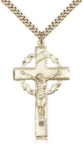 Gold Filled Crucifix Pendant, Stainless Gold Heavy Curb Chain, 1 5/8" x 1" Gold Filled Crucifix Pendant, Stainless Gold Heavy Curb Chain, 1 5/8" x 1"