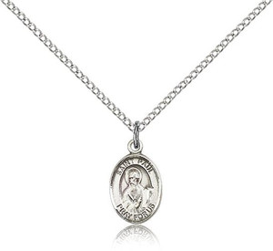 Sterling Silver St. Paul the Apostle Pendant, Sterling Silver Lite Curb Chain, Small Size Catholic Medal, 1/2" x 1/4" Sterling Silver St. Paul the Apostle Pendant, Sterling Silver Lite Curb Chain, Small Size Catholic Medal, 1/2" x 1/4"