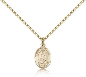 Gold Filled St. Peregrine Laziosi Pendant, Gold Filled Lite Curb Chain, Small Size Catholic Medal, 1/2" x 1/4" Gold Filled St. Peregrine Laziosi Pendant, Gold Filled Lite Curb Chain, Small Size Catholic Medal, 1/2" x 1/4"