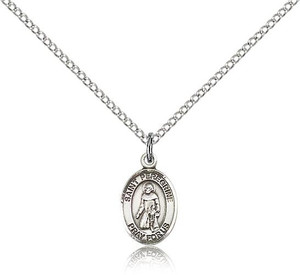 Sterling Silver Small St. Peregrine Laziosi Pendant, Sterling Silver Lite Curb Chain, Small Size Catholic Medal, 1/2" x 1/4" Sterling Silver Small St. Peregrine Laziosi Pendant, Sterling Silver Lite Curb Chain, Small Size Catholic Medal, 1/2" x 1/4"