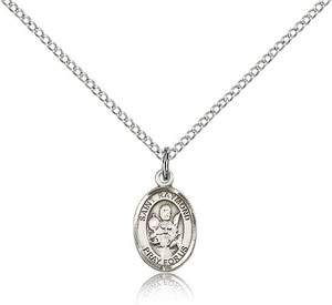 Sterling Silver St. Raymond Nonnatus Pendant, Sterling Silver Lite Curb Chain, Small Size Catholic Medal, 1/2" x 1/4" Sterling Silver St. Raymond Nonnatus Pendant, Sterling Silver Lite Curb Chain, Small Size Catholic Medal, 1/2" x 1/4"