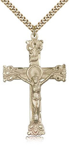 Gold Filled Crucifix Pendant, Stainless Gold Heavy Curb Chain, 2" x 1 1/4" Gold Filled Crucifix Pendant, Stainless Gold Heavy Curb Chain, 2" x 1 1/4"