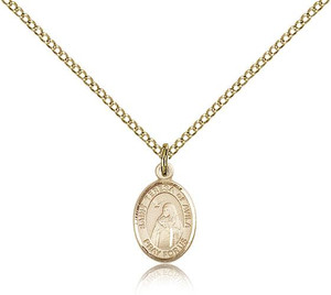 Gold Filled Small St. Teresa of Avila Pendant, Gold Filled Lite Curb Chain, Small Size Catholic Medal, 1/2" x 1/4" Gold Filled Small St. Teresa of Avila Pendant, Gold Filled Lite Curb Chain, Small Size Catholic Medal, 1/2" x 1/4"