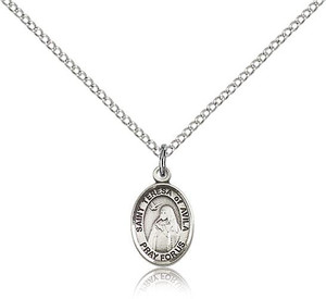 Sterling Silver Small St. Teresa of Avila Pendant, Sterling Silver Lite Curb Chain, Small Size Catholic Medal, 1/2" x 1/4" Sterling Silver Small St. Teresa of Avila Pendant, Sterling Silver Lite Curb Chain, Small Size Catholic Medal, 1/2" x 1/4"