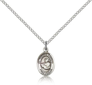Sterling Silver St. Thomas Aquinas Pendant, Sterling Silver Lite Curb Chain, Small Size Catholic Medal, 1/2" x 1/4" Sterling Silver St. Thomas Aquinas Pendant, Sterling Silver Lite Curb Chain, Small Size Catholic Medal, 1/2" x 1/4"