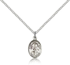 Sterling Silver St. John of God Pendant, Sterling Silver Lite Curb Chain, Small Size Catholic Medal, 1/2" x 1/4" Sterling Silver St. John of God Pendant, Sterling Silver Lite Curb Chain, Small Size Catholic Medal, 1/2" x 1/4"