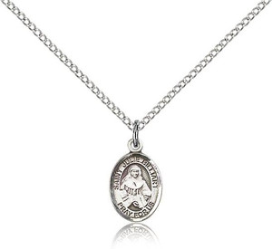 Sterling Silver St. Julie Billiart Pendant, Sterling Silver Lite Curb Chain, Small Size Catholic Medal, 1/2" x 1/4" Sterling Silver St. Julie Billiart Pendant, Sterling Silver Lite Curb Chain, Small Size Catholic Medal, 1/2" x 1/4"