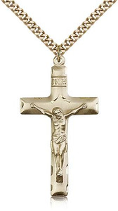 Gold Filled Crucifix Pendant, Stainless Gold Heavy Curb Chain, 1 5/8" x 7/8" Gold Filled Crucifix Pendant, Stainless Gold Heavy Curb Chain, 1 5/8" x 7/8"