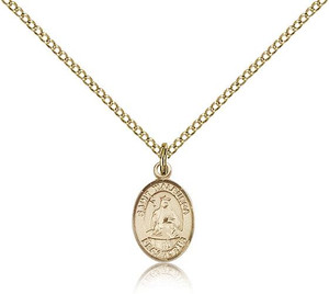 Gold Filled St. Walburga Pendant, Gold Filled Lite Curb Chain, Small Size Catholic Medal, 1/2" x 1/4" Gold Filled St. Walburga Pendant, Gold Filled Lite Curb Chain, Small Size Catholic Medal, 1/2" x 1/4"