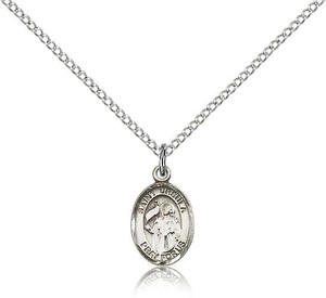 Sterling Silver St. Ursula Pendant, Sterling Silver Lite Curb Chain, Small Size Catholic Medal, 1/2" x 1/4"