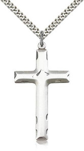 Sterling Silver Cross Pendant, Stainless Silver Heavy Curb Chain, 1 5/8" x 7/8" Sterling Silver Cross Pendant, Stainless Silver Heavy Curb Chain, 1 5/8" x 7/8"
